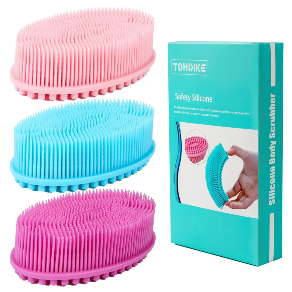 TDHDIKE Silicone Body Scrubber Loofah - Set of 3 Soft Exfoliating Body Bath Shower Scrubber Loofah Brush for Sensitive Kids Women Men All Kinds of Skin TDHDIKE Silicone Body Scrubber Loofah - Set of 3 Soft Exfoliating Body Bath Shower Scrubber Loofah Brush for Sensitive Kids Women Men All Kinds of Skin