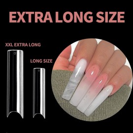 UNA GELLA No C Curve Nail Tips 504 PCS Extra Long XXL Tapered Square Nail Tips Half Cover Nails tips Straight Shape For French Acrylic Nails False Fake Clear Tips Square Shape with Box UNA GELLA No C Curve Nail Tips 504 PCS Extra Long XXL Tapered Square Nail Tips Half Cover Nails tips Straight Shape For French Acrylic Nails False Fake Clear Tips Square Shape with Box