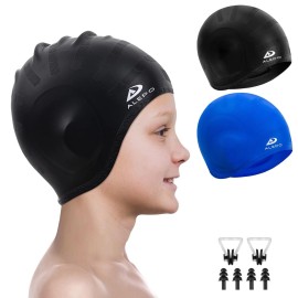 2 Pack Kids Swim Caps for Boys Girls, Durable Sili..