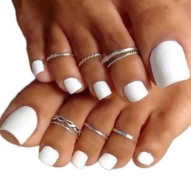 Outyua Solid Square Fake Toenails Matte Press on Toe Nails Short Acrylic False Toes Nails Cute Artificial Beach Full Cover Toenail White for Women 24 Pcs (White)