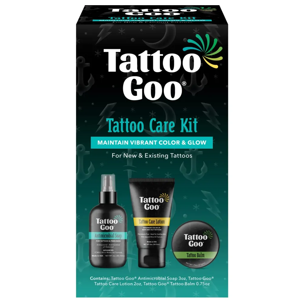 Tattoo Goo Aftercare Kit Includes Antimicrobial Soap, Balm, and Lotion, Tattoo Care for Color Enhancement + Quick Healing - Vegan, Cruelty-Free, Petroleum-Free, Tattoo Artist Gifts (3 Piece Set) Tattoo Goo Aftercare Kit Includes Antimicrobial Soap, Balm, and Lotion, Tattoo Care for Color Enhancement + Quick Healing - Vegan, Cruelty-Free, Petroleum-Free, Tattoo Artist Gifts (3 Piece Set)
