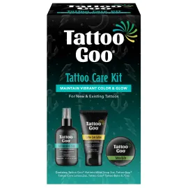 Tattoo Goo Aftercare Kit Includes Antimicrobial Soap, Balm, and Lotion, Tattoo Care for Color Enhancement + Quick Healing - Vegan, Cruelty-Free, Petroleum-Free, Tattoo Artist Gifts (3 Piece Set)
