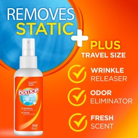 Bounce Anti Static Spray, 3 in 1 Anti Static & Instant Wrinkle Release, Odor Eliminator & Fabric Refresher, Rapid Touch Travel Spray (3 Oz, Pack of 1) Bounce Anti Static Spray, 3 in 1 Anti Static & Instant Wrinkle Release, Odor Eliminator & Fabric Refresher, Rapid Touch Travel Spray (3 Oz, Pack of 1)