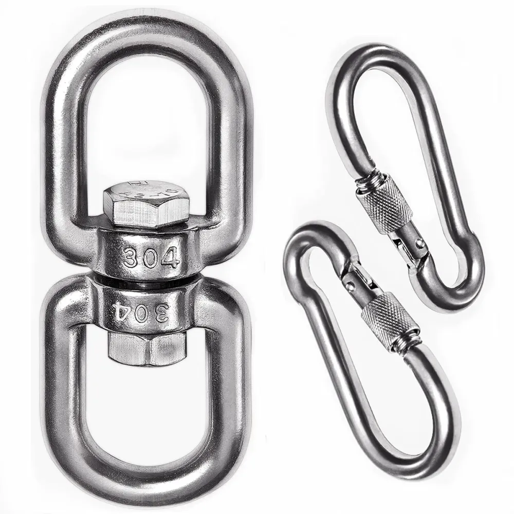 2+1 Heavy Duty 304 Stainless Steel Swivel Ring Double Ended Swivel Eye Hook with SUS304 Snap Hooks for Web Tree Swing, Swing Spinner Hanger, Reliable and Safe (M8) 2+1 Heavy Duty 304 Stainless Steel Swivel Ring Double Ended Swivel Eye Hook with SUS304 Snap Hooks for Web Tree Swing, Swing Spinner Hanger, Reliable and Safe (M8)