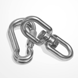 2+1 Heavy Duty 304 Stainless Steel Swivel Ring Double Ended Swivel Eye Hook with SUS304 Snap Hooks for Web Tree Swing, Swing Spinner Hanger, Reliable and Safe (M8) 2+1 Heavy Duty 304 Stainless Steel Swivel Ring Double Ended Swivel Eye Hook with SUS304 Snap Hooks for Web Tree Swing, Swing Spinner Hanger, Reliable and Safe (M8)