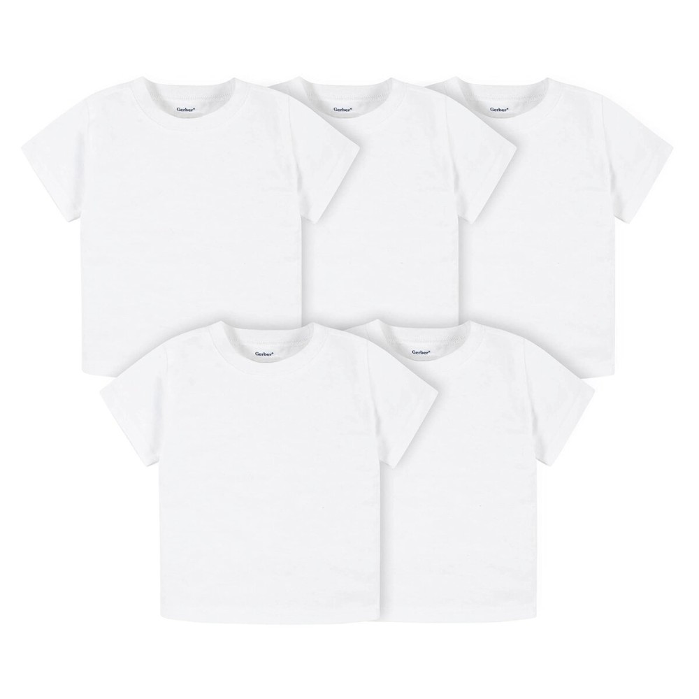 Gerber Baby Toddler 5-Pack Solid Short Sleeve T-Shirts Jersey 160 GSM, White, 3T Gerber Baby Toddler 5-Pack Solid Short Sleeve T-Shirts Jersey 160 GSM, White, 3T