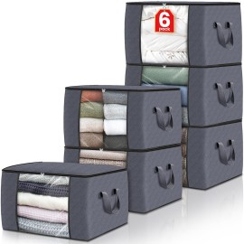 Fab totes 6 Pack Clothes Storage, Foldable Thick Fabric Blanket Storage Bags, Containers for Organizing Bedroom, Closet, Clothing, Comforter,Closet Organization with Handle,Grey Fab totes 6 Pack Clothes Storage, Foldable Thick Fabric Blanket Storage Bags, Containers for Organizing Bedroom, Closet, Clothing, Comforter,Closet Organization with Handle,Grey