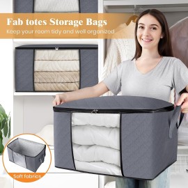 Fab totes 6 Pack Clothes Storage, Foldable Thick Fabric Blanket Storage Bags, Containers for Organizing Bedroom, Closet, Clothing, Comforter,Closet Organization with Handle,Grey Fab totes 6 Pack Clothes Storage, Foldable Thick Fabric Blanket Storage Bags, Containers for Organizing Bedroom, Closet, Clothing, Comforter,Closet Organization with Handle,Grey