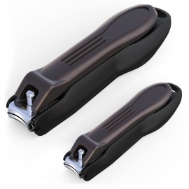 GLAMFIELDS Nail Clipper with Catcher, No Splash Fingernail Toenail Clipper Stainless Steel Nail Cutter Nail Trimmer, Good Gift for Men and Women MF-Large/Small 2Pack)