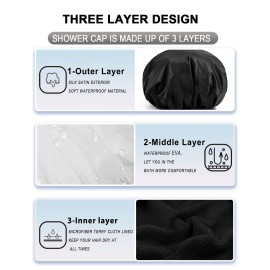 YIZIJIZI Terry Lined Shower Cap,Triple Layer Large Cap for Women,Shower Cap Reusable Waterproof,Long Thick Hair(Black) YIZIJIZI Terry Lined Shower Cap,Triple Layer Large Cap for Women,Shower Cap Reusable Waterproof,Long Thick Hair(Black)