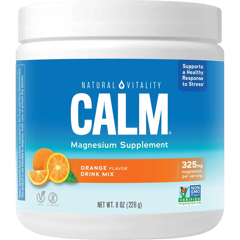 Natural Vitality Calm Magnesium Supplement, Anti-Stress Drink Mix Powder, Gluten Free, Vegan, & Non-GMO, Orange, 8 oz