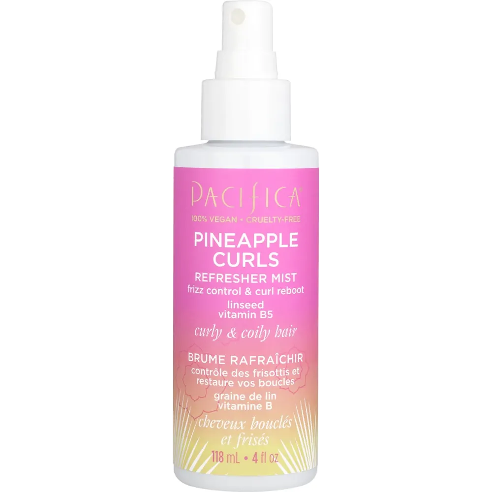 Pacifica Pineapple Curls Refresher Mist Frizz Control Spray & Curly Hair Enhancing -w/Hyaluronic Acid Vitamin B5 & Natural Plant Oils Revitalizes Curls - Vegan Cruelty Free Dermatologist Tested