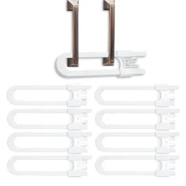 8 Pack Baby Sliding Cabinet Locks - Vmaisi Adjustable U Shaped Child Safety Locks,Childproof Latches for Kitchen Bathroom Storage Cupboards Doors, Handles and Knobs White