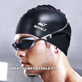 WHALE Extra Large Swim Cap for Women Men, Durable Silicone Swimming Hat with Ear Protection, Unisex Adults Bath Swimming Caps for Long Thick Curly Hair & Dreadlocks Braids Weaves Afro Hair (Black) WHALE Extra Large Swim Cap for Women Men, Durable Silicone Swimming Hat with Ear Protection, Unisex Adults Bath Swimming Caps for Long Thick Curly Hair & Dreadlocks Braids Weaves Afro Hair (Black)
