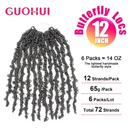GUOHUI Super Light Butterfly Locs Crochet Hair 12 Inch 6 Packs Pre-Looped Soft Distressed Faux Locs Braids for Women Kids (12 Inch,1B) GUOHUI Super Light Butterfly Locs Crochet Hair 12 Inch 6 Packs Pre-Looped Soft Distressed Faux Locs Braids for Women Kids (12 Inch,1B)