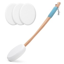 AmazerBath Lotion Applicator for Back, Feet, 4 Replacement Pads with 17 Curved Handle, Back Sunscreen Applicator for Kids, Elderly, Women, Apply Skin Cream Medicine Moisturizer Tanner, White