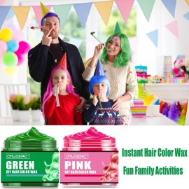 4 Colors Temporary Hair Color Wax,Blue Purple Pink Green Hair Dye Color Wax Washable Natural Instant Hair Color Cream for DIY Hairstyle for Kids Men Women Halloween Party