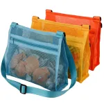 MUYIZI Mesh Bag for Holding Beach Shell,Toys (Blue&Yellow&Orange 3pack) Shell Collecting Bags for Kids, for Picking Up Shells