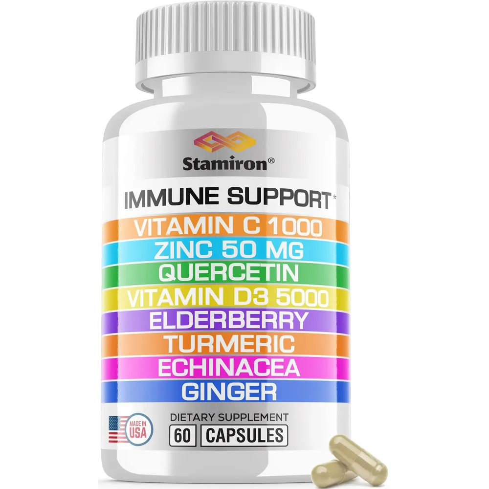 8 in 1 Immune Support with Quercetin Zinc 50mg Vitamin C 1000mg Vitamin D3 5000 IU and Elderberry Echinacea Ginger for Adults Kids - VIT D Supplement Veg Capsules 8 in 1 Immune Support with Quercetin Zinc 50mg Vitamin C 1000mg Vitamin D3 5000 IU and Elderberry Echinacea Ginger for Adults Kids - VIT D Supplement Veg Capsules