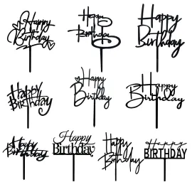 10 PCS Black Happy Birthday Cake Topper Acrylic Cupcake Topper A Series of Birthday Cake Supplies Decorations