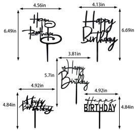 10 PCS Black Happy Birthday Cake Topper Acrylic Cupcake Topper A Series of Birthday Cake Supplies Decorations