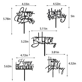 10 PCS Black Happy Birthday Cake Topper Acrylic Cupcake Topper A Series of Birthday Cake Supplies Decorations