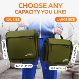 Travel Toiletry Bag for Men and Women - Large Hanging Toiletry Organizer - Waterproof Hygiene Bag with Metal XXL Swivel Hook, with YKK Zippers and 19 Compartments for Toiletries, Makeup, Cosmetics