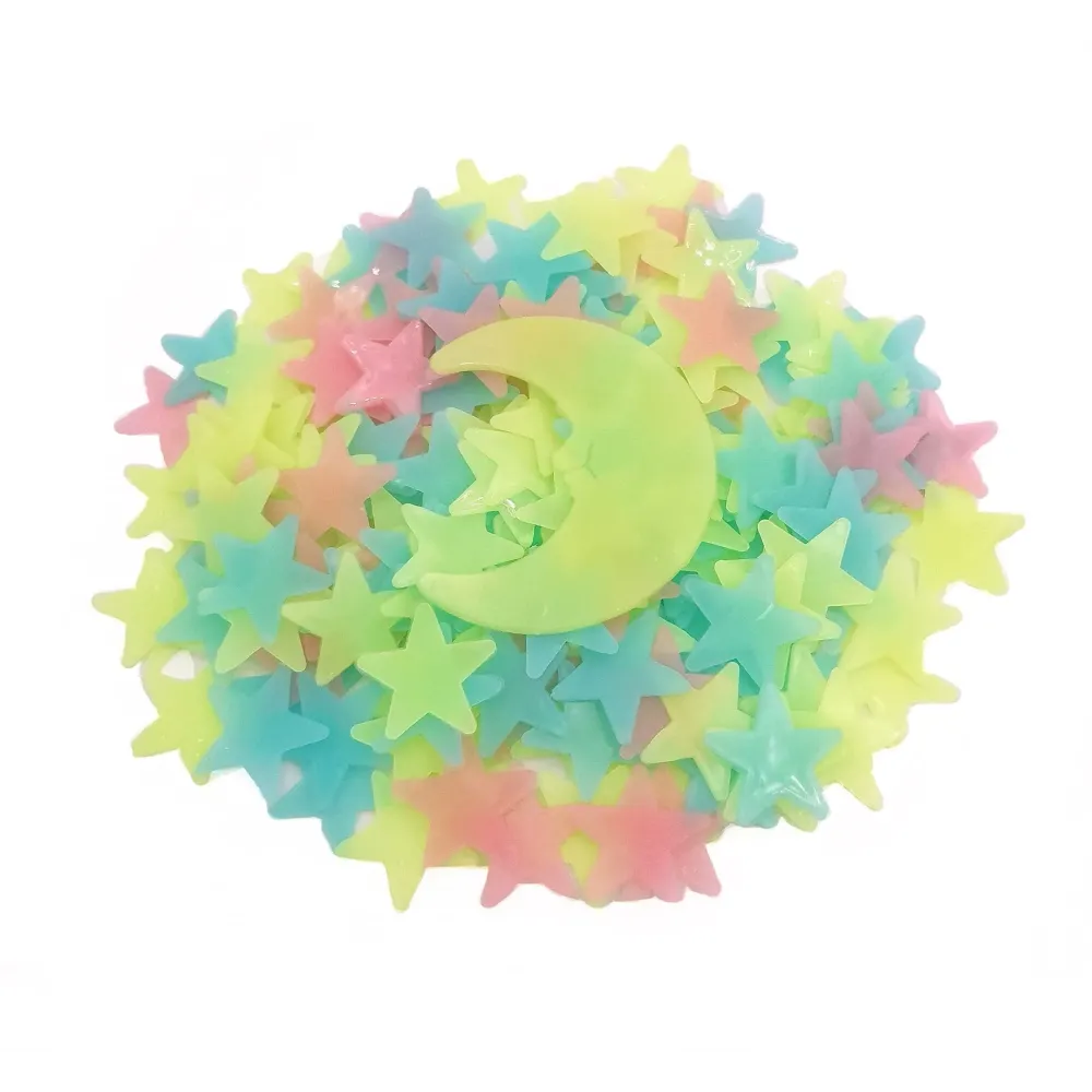 200 Pcs Colorful Glow in The Dark Luminous Stars and Moon Fluorescent Noctilucent Plastic Wall Stickers Murals Decals for Home Art Decor Ceiling Wall Decorate Kids Bedroom Room Decorations