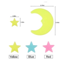 200 Pcs Colorful Glow in The Dark Luminous Stars and Moon Fluorescent Noctilucent Plastic Wall Stickers Murals Decals for Home Art Decor Ceiling Wall Decorate Kids Bedroom Room Decorations