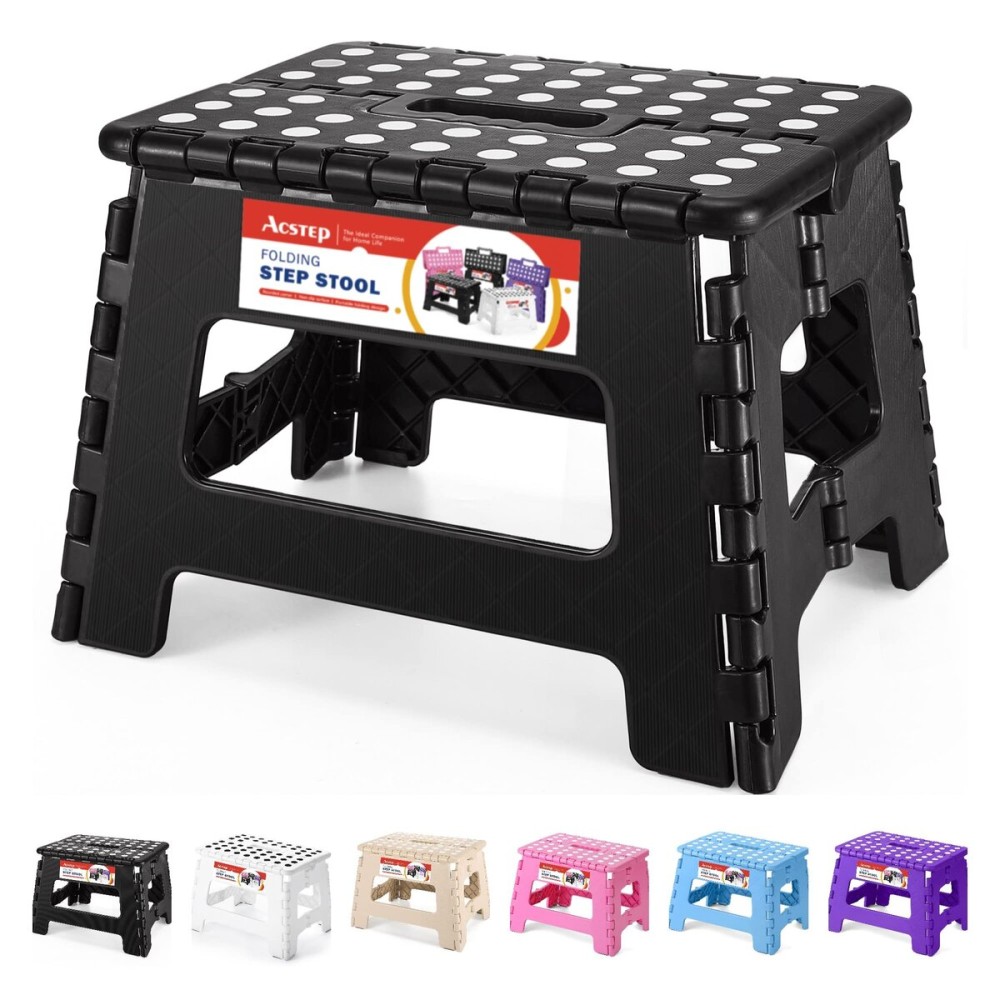 ACSTEP Folding Step Stool 9\'\' Tall Kids Step Stool Holds Up to 300 lb Plastic Foldable Step Stools for Kids Non-Slip Surface with Carry Handle Collapsible Stool for Home, Outdoor and Indoor(Black) ACSTEP Folding Step Stool 9\'\' Tall Kids Step Stool Holds Up to 300 lb Plastic Foldable Step Stools for Kids Non-Slip Surface with Carry Handle Collapsible Stool for Home, Outdoor and Indoor(Black)