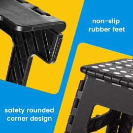 ACSTEP Folding Step Stool 9\'\' Tall Kids Step Stool Holds Up to 300 lb Plastic Foldable Step Stools for Kids Non-Slip Surface with Carry Handle Collapsible Stool for Home, Outdoor and Indoor(Black)