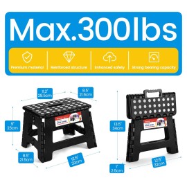 ACSTEP Folding Step Stool 9\'\' Tall Kids Step Stool Holds Up to 300 lb Plastic Foldable Step Stools for Kids Non-Slip Surface with Carry Handle Collapsible Stool for Home, Outdoor and Indoor(Black)