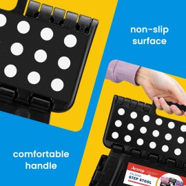ACSTEP Folding Step Stool 9\'\' Tall Kids Step Stool Holds Up to 300 lb Plastic Foldable Step Stools for Kids Non-Slip Surface with Carry Handle Collapsible Stool for Home, Outdoor and Indoor(Black)