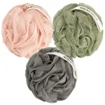 MainBasics Bath Shower Loofah Sponge Pouf Body Scrubber Exfoliator Body Wash Sponge (Set of 3, Earthy Love)