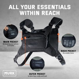 MVRK Water Resistant Chest Pack - Minimalist Running Pack For Workouts, Running Phone Holder With Extra Storage, Lightweight Running Vest, Running Backpack with Reflective Back (Black) MVRK Water Resistant Chest Pack - Minimalist Running Pack For Workouts, Running Phone Holder With Extra Storage, Lightweight Running Vest, Running Backpack with Reflective Back (Black)
