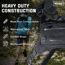 MVRK Water Resistant Chest Pack - Minimalist Running Pack For Workouts, Running Phone Holder With Extra Storage, Lightweight Running Vest, Running Backpack with Reflective Back (Black) MVRK Water Resistant Chest Pack - Minimalist Running Pack For Workouts, Running Phone Holder With Extra Storage, Lightweight Running Vest, Running Backpack with Reflective Back (Black)