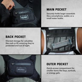 MVRK Water Resistant Chest Pack - Minimalist Running Pack For Workouts, Running Phone Holder With Extra Storage, Lightweight Running Vest, Running Backpack with Reflective Back (Black) MVRK Water Resistant Chest Pack - Minimalist Running Pack For Workouts, Running Phone Holder With Extra Storage, Lightweight Running Vest, Running Backpack with Reflective Back (Black)