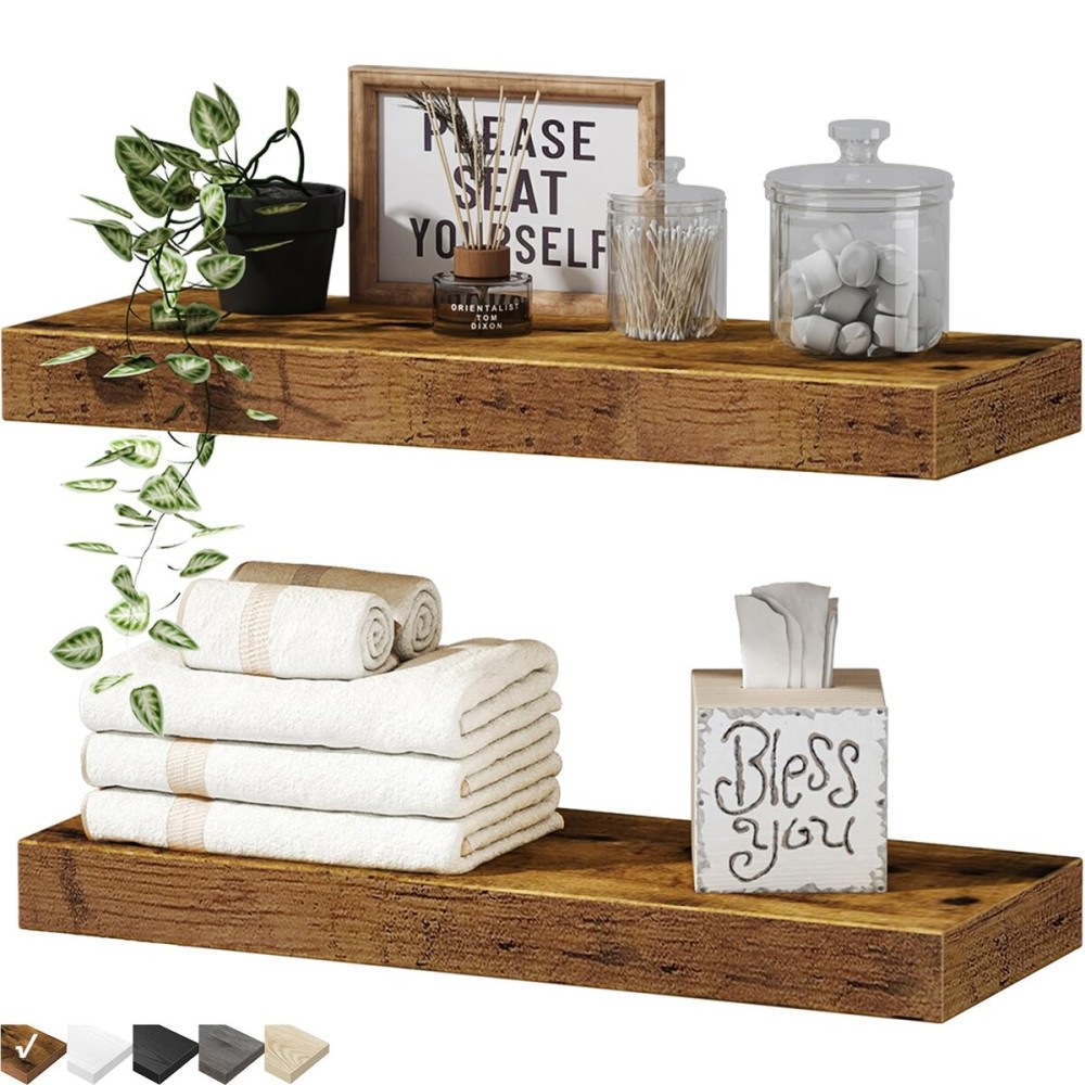 QEEIG Bathroom Floating Shelves for Wall Mounted Shelf Over Toilet Farmhouse Home Decor Display Shelving Small 16 inch Set of 2, Rustic Brown (008-40BN) QEEIG Bathroom Floating Shelves for Wall Mounted Shelf Over Toilet Farmhouse Home Decor Display Shelving Small 16 inch Set of 2, Rustic Brown (008-40BN)
