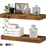 QEEIG Bathroom Floating Shelves for Wall Mounted Shelf Over Toilet Farmhouse Home Decor Display Shelving Small 16 inch Set of 2, Rustic Brown (008-40BN)