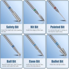 Depvko 13PC Nail Drill Bits Set, Drill Bits for Nails, 3pcs Tungsten Carbide Drill Bits+ 3pcs Ceramic Efile Nail Drill Bits+ 6pcs Cuticle Drill Bits+ 1pcs Brush, 3/32 inch Nail Bits for Nail Drill Depvko 13PC Nail Drill Bits Set, Drill Bits for Nails, 3pcs Tungsten Carbide Drill Bits+ 3pcs Ceramic Efile Nail Drill Bits+ 6pcs Cuticle Drill Bits+ 1pcs Brush, 3/32 inch Nail Bits for Nail Drill