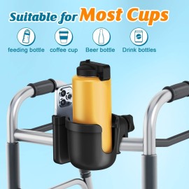 Guiseapue Cup Holder for Walker, Stroller Cup Holder Attachment with Phone Holder, Wheelchair/Stroller Accessories for Uppababy, Nuna, Doona, Rollator, Bike, Scooter, Baby Travel Essential Guiseapue Cup Holder for Walker, Stroller Cup Holder Attachment with Phone Holder, Wheelchair/Stroller Accessories for Uppababy, Nuna, Doona, Rollator, Bike, Scooter, Baby Travel Essential