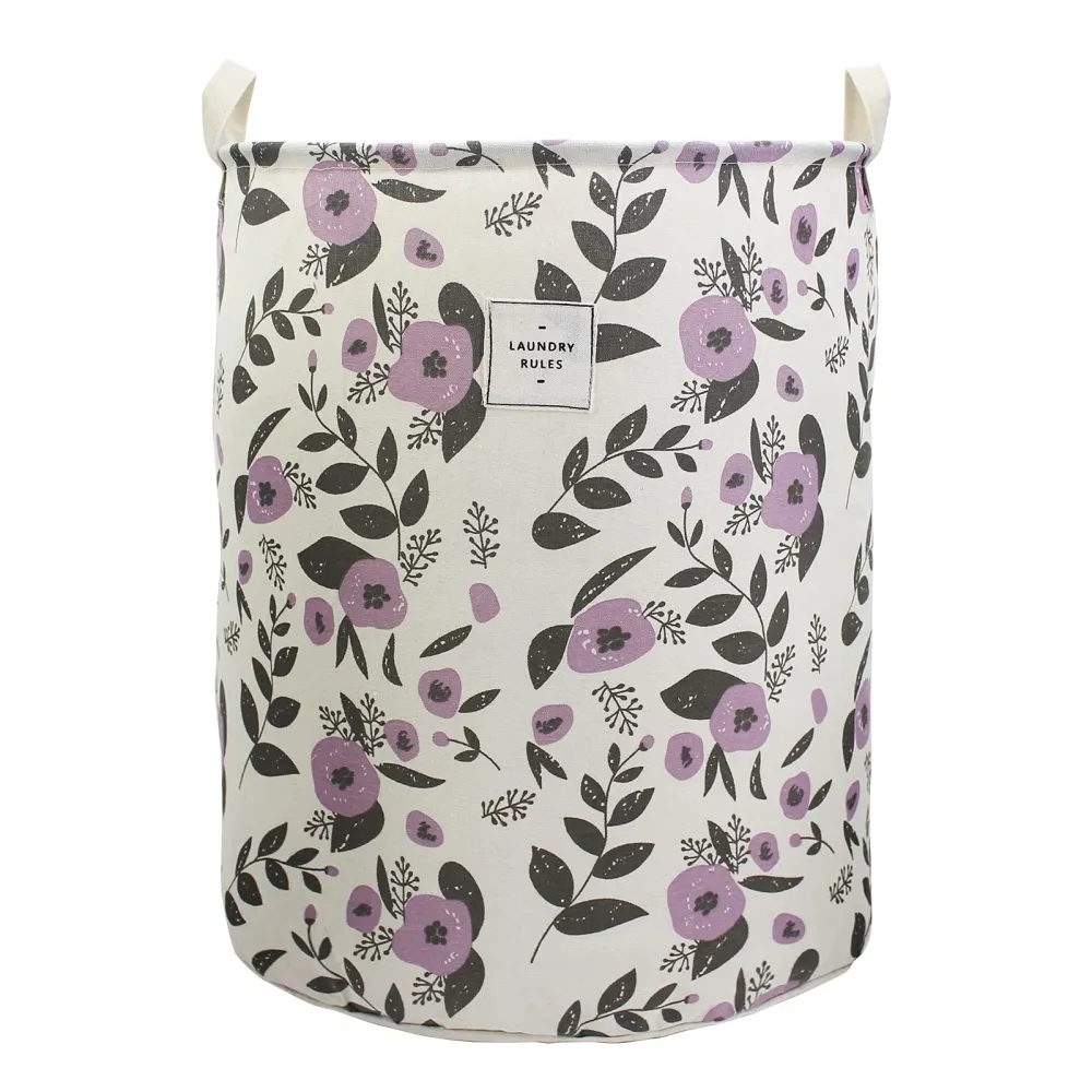 Mziart Collapsible Laundry Basket, Floral Printing Large Laundry Hamper for Baby Girls Kids Toys Clothes Organizer Foldable Storage Bin Waterproof Canvas Nursery Storage Basket with Handles (Purple) Mziart Collapsible Laundry Basket, Floral Printing Large Laundry Hamper for Baby Girls Kids Toys Clothes Organizer Foldable Storage Bin Waterproof Canvas Nursery Storage Basket with Handles (Purple)