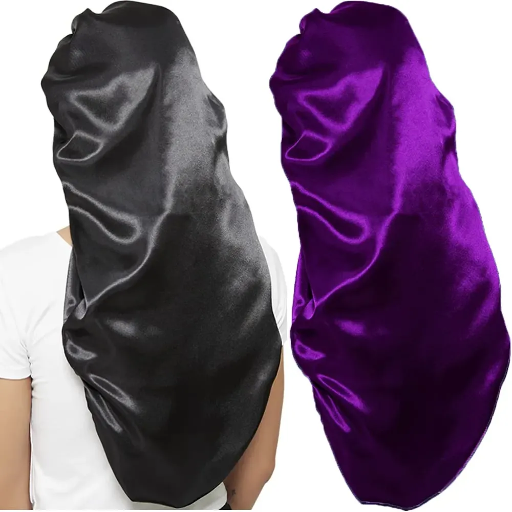2 Pcs Hair Bonnets for Women Satin, Soft Elastic Band Silky Sleeping Cap Big Bonnets for Women Comfortable Bonnet for Braids(Black+Purple) 2 Pcs Hair Bonnets for Women Satin, Soft Elastic Band Silky Sleeping Cap Big Bonnets for Women Comfortable Bonnet for Braids(Black+Purple)