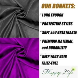 2 Pcs Hair Bonnets for Women Satin, Soft Elastic Band Silky Sleeping Cap Big Bonnets for Women Comfortable Bonnet for Braids(Black+Purple) 2 Pcs Hair Bonnets for Women Satin, Soft Elastic Band Silky Sleeping Cap Big Bonnets for Women Comfortable Bonnet for Braids(Black+Purple)