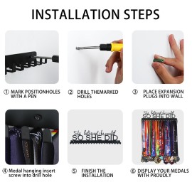 Goutoports Medal Holder Display Hanger Rack Frame for Sport Race Runner - She Believed She Could - Sturdy Black Steel Metal Over 60 Medals Easy to Install Goutoports Medal Holder Display Hanger Rack Frame for Sport Race Runner - She Believed She Could - Sturdy Black Steel Metal Over 60 Medals Easy to Install