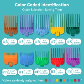 10 Professional Hair Clipper Guards Cutting Guides Fits for Most Wahl Clippers with Organizer, Color Coded Clipper Combs Replacement - 1/16 to 1