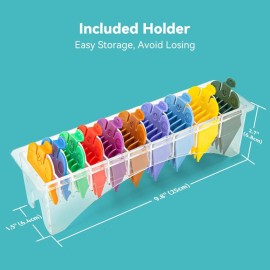10 Professional Hair Clipper Guards Cutting Guides Fits for Most Wahl Clippers with Organizer, Color Coded Clipper Combs Replacement - 1/16 to 1