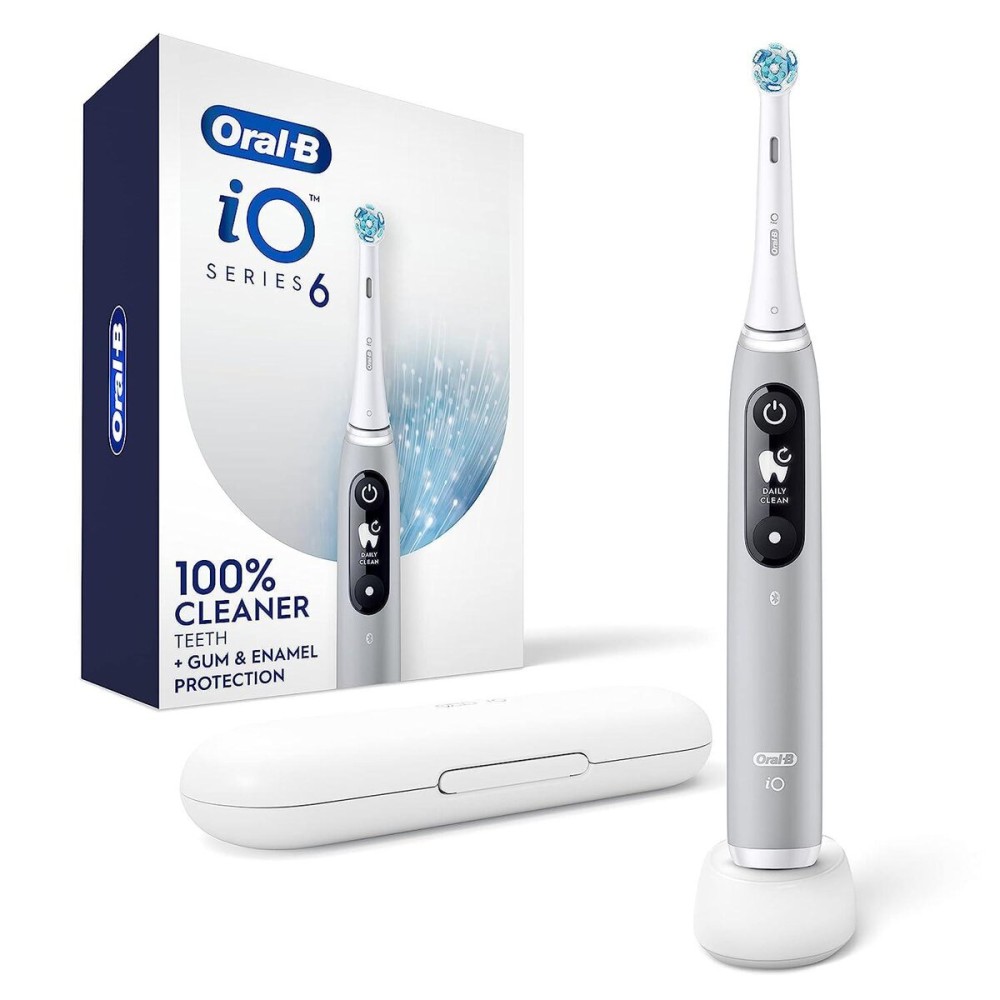 Oral-B iO Series 6 Rechargeable Electric Toothbrush with Visible Pressure Sensor to Protect Gums, 2 Minute Timer, 5 Cleaning Settings, 1 Replacement Toothbrush Head, and Travel Case, Grey Opal Oral-B iO Series 6 Rechargeable Electric Toothbrush with Visible Pressure Sensor to Protect Gums, 2 Minute Timer, 5 Cleaning Settings, 1 Replacement Toothbrush Head, and Travel Case, Grey Opal