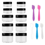 Accmor 10 Pieces Makeup Travel Containers with Lids 3/5/10/15/20 Gram Size Cosmetic Jars with 5 Pieces Mini Spatulas for Gift(Black Color)