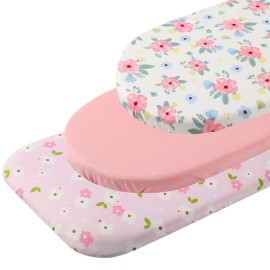 Bassinet Sheets Set 3 Pack for Baby Girl, Stretchy Soft Jersey Knitted Fitted Sheet Universal for Oval Rectangle and Hourglass Bassinet Mattress, Pink Floral Bassinet Sheets Set 3 Pack for Baby Girl, Stretchy Soft Jersey Knitted Fitted Sheet Universal for Oval Rectangle and Hourglass Bassinet Mattress, Pink Floral